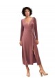 Magasins de Rose Cannelle Trapèze Col V midi Velours Stretch Courte Robes demoiselle d'honneur / Robes de bal