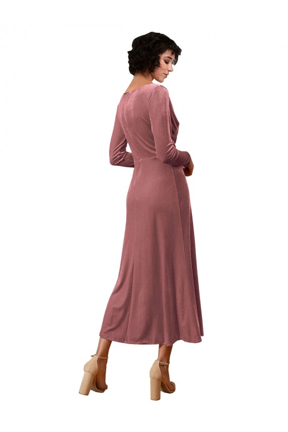 Magasins de Rose Cannelle Trapèze Col V midi Velours Stretch Courte Robes demoiselle d'honneur / Robes de bal