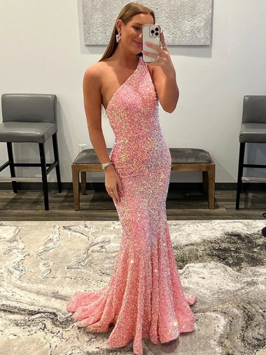 Magasins de Rose Fourreau Balayage train Paillettes Velours Longue Robes de bal