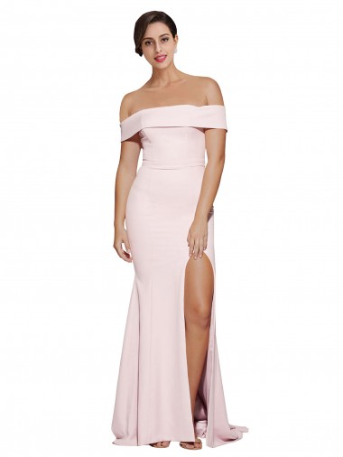 Magasins de Rose Fourreau Col Carré Balayage train Crêpe Stretch Longue Formelles Robes demoiselle d'honneur / Robes de soirée / Robes de bal