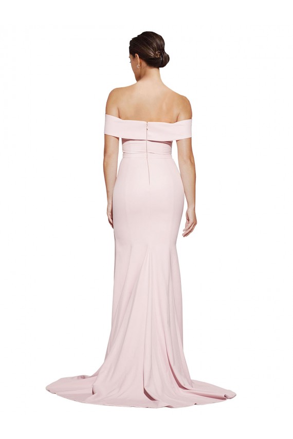 Magasins de Rose Fourreau Col Carré Balayage train Crêpe Stretch Longue Formelles Robes demoiselle d'honneur / Robes de soirée / Robes de bal