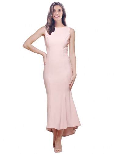 Magasins de Rose Fourreau Col Haut midi Crêpe Stretch Courte Asymétrique Robes demoiselle d'honneur / Robes de soirée / Robes de cocktail
