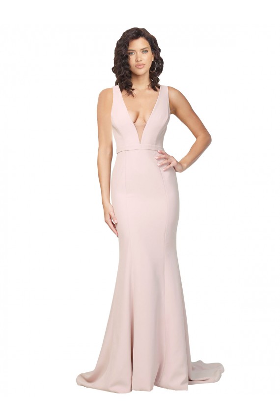 Magasins de Rose Fourreau Col V Balayage train Crêpe Stretch Longue Formelles Robes demoiselle d'honneur / Robes de soirée / Robes de bal