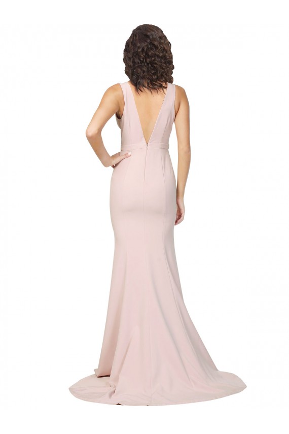 Magasins de Rose Fourreau Col V Balayage train Crêpe Stretch Longue Formelles Robes demoiselle d'honneur / Robes de soirée / Robes de bal
