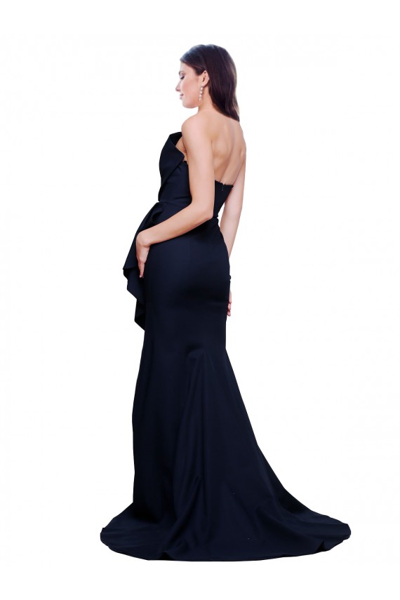Magasins de Bleu marine foncé Fourreau Sans bretelle Balayage train Crêpe Stretch Longue Robes demoiselle d'honneur / Robes de bal