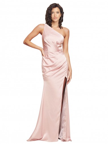 Magasins de Rose Fourreau Satiné Soyeux Longue Formelles Robes demoiselle d'honneur / Robes de soirée / Robes de bal