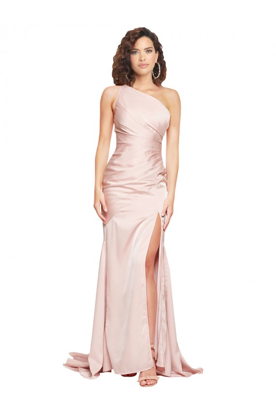 Magasins de Rose Fourreau Satiné Soyeux Longue Formelles Robes demoiselle d'honneur / Robes de soirée / Robes de bal