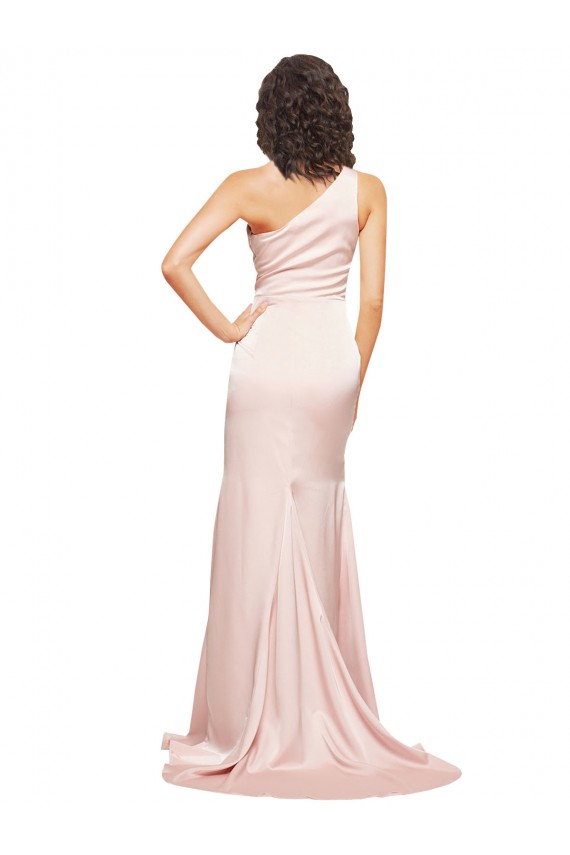 Magasins de Rose Fourreau Satiné Soyeux Longue Formelles Robes demoiselle d'honneur / Robes de soirée / Robes de bal