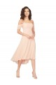 Magasins de Rose Glacé Trapèze Col Carré midi Mousseline Courte Asymétrique Robes demoiselle d'honneur