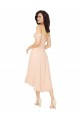 Magasins de Rose Glacé Trapèze Col Carré midi Mousseline Courte Asymétrique Robes demoiselle d'honneur