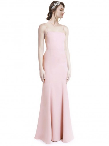 Magasins de Rose Sirène Bretelles spaghetti Col Carré Crêpe Stretch Longue Robes demoiselle d'honneur / Robes de bal