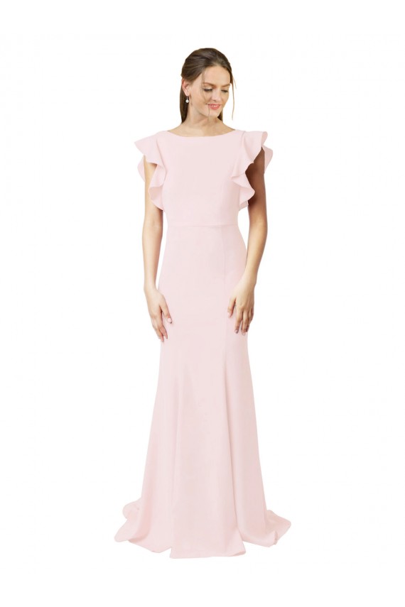 Magasins de Rose Sirène Col bijou Balayage train Crêpe Stretch Longue Robes demoiselle d'honneur / Robes de bal
