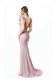 Magasins de Rose Sirène Col bijou Balayage train Crêpe Stretch Longue Robes demoiselle d'honneur / Robes de bal