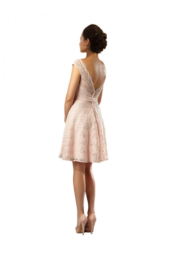 Magasins de Rose Trapèze Bateau Illusion Mousseline Dentelle Courte Robes demoiselle d'honneur