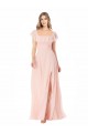 Magasins de Rose Trapèze Col Carré Mousseline Longue Robes demoiselle d'honneur