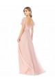 Magasins de Rose Trapèze Col Carré Mousseline Longue Robes demoiselle d'honneur