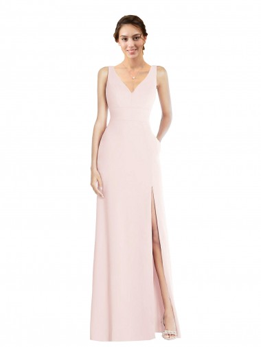 Magasins de Rose Trapèze Col V Crêpe Stretch Longue Robes demoiselle d'honneur / Robes de bal