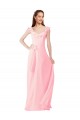 Magasins de Rose Trapèze Col V Mousseline Longue Robes demoiselle d'honneur