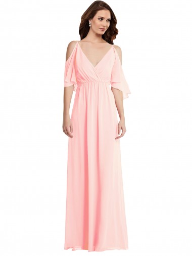 Magasins de Rose Trapèze Col V Mousseline Longue Robes demoiselle d'honneur