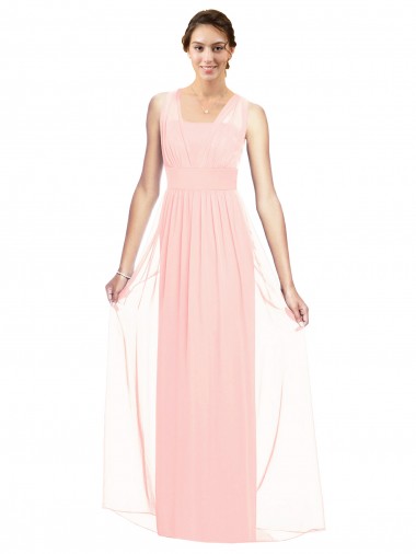 Magasins de Rose Trapèze Col V Mousseline Longue Robes demoiselle d'honneur