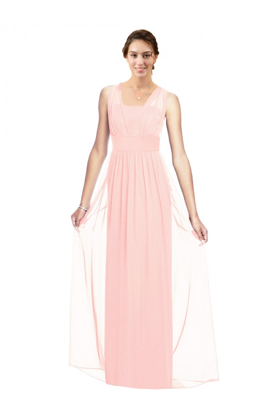 Magasins de Rose Trapèze Col V Mousseline Longue Robes demoiselle d'honneur
