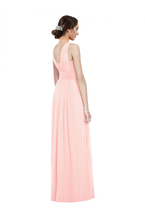 Magasins de Rose Trapèze Col V Mousseline Longue Robes demoiselle d'honneur