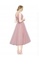 Magasins de Rose Trapèze Col V Tulle Courte Robes demoiselle d'honneur / Robes de cocktail