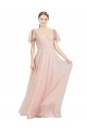 Magasins de Rose Trapèze Col V Tulle Longue Robes demoiselle d'honneur