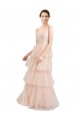 Magasins de Rose Trapèze Col V Tulle Longue Robes demoiselle d'honneur