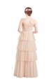 Magasins de Rose Trapèze Col V Tulle Longue Robes demoiselle d'honneur
