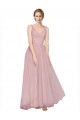 Magasins de Rose Trapèze Col V Tulle Longue Robes demoiselle d'honneur