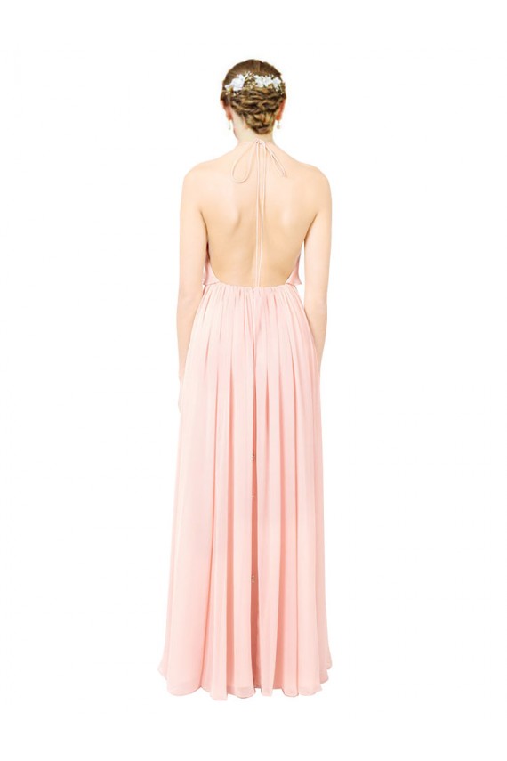 Magasins de Rose Trapèze Licou Mousseline Longue Robes demoiselle d'honneur