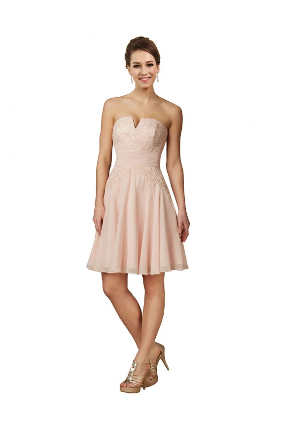 Magasins de Rose Trapèze Mousseline Dentelle Courte Robes demoiselle d'honneur / Robes de cocktail
