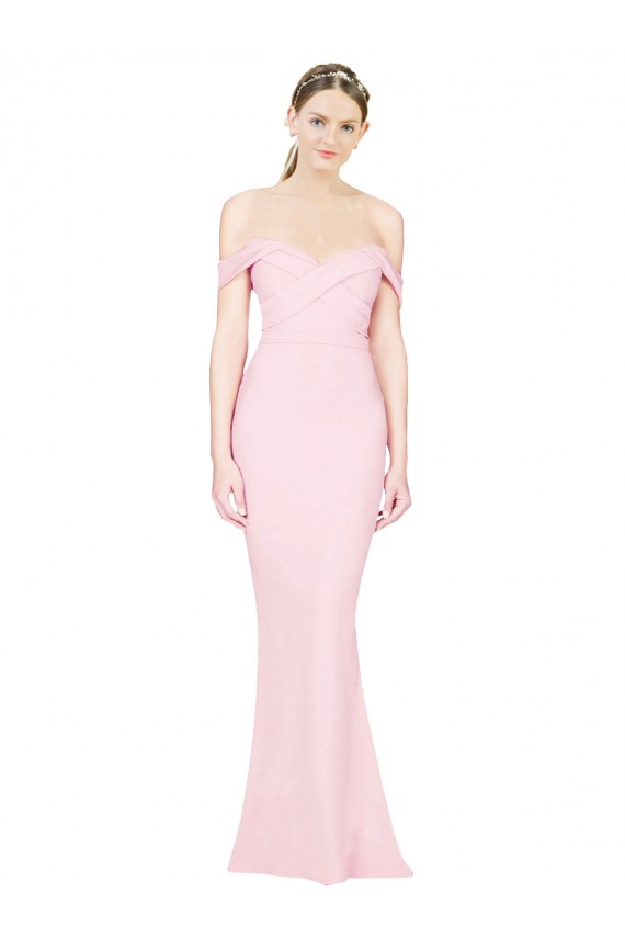 Magasins de Rose Trapèze Sans bretelle Crêpe Stretch Longue Formelles Robes demoiselle d'honneur / Robes de soirée / Robes de bal