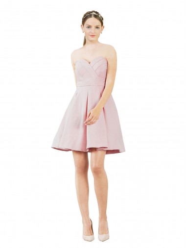 Magasins de Rose Trapèze Satiné Courte Robes demoiselle d'honneur / Robes de cocktail