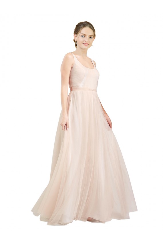 Magasins de Rose Trapèze Scoop Tulle Longue Robes demoiselle d'honneur