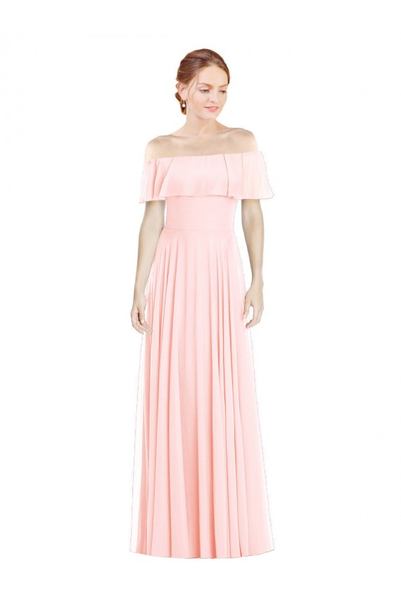 Magasins de Rose Trapèze Épaule Dénudée Col Carré Mousseline Longue Robes demoiselle d'honneur