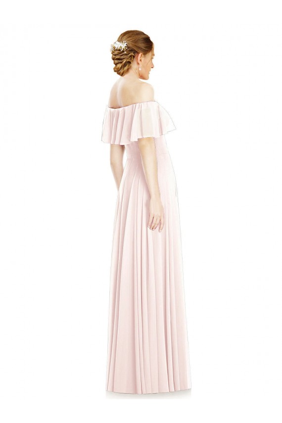Magasins de Rose Trapèze Épaule Dénudée Col Carré Mousseline Longue Robes demoiselle d'honneur