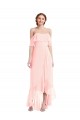 Magasins de Rose Trapèze Épaule Dénudée Mousseline Longue Asymétrique Robes demoiselle d'honneur