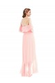 Magasins de Rose Trapèze Épaule Dénudée Mousseline Longue Asymétrique Robes demoiselle d'honneur