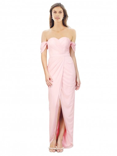 Magasins de Rose Trapèze Épaule Dénudée Sans bretelle Mousseline Longue Asymétrique Robes demoiselle d'honneur