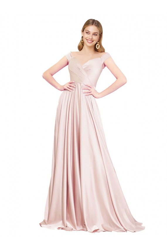 Magasins de Rose Trapèze Épaule Dénudée Satiné Longue Formelles Robes demoiselle d'honneur / Robes de soirée / Robes de bal