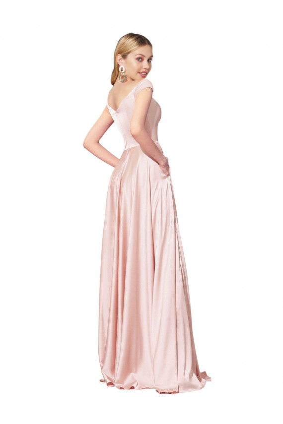 Magasins de Rose Trapèze Épaule Dénudée Satiné Longue Formelles Robes demoiselle d'honneur / Robes de soirée / Robes de bal