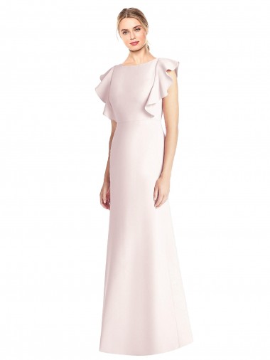 Magasins de Rose Trompette Bateau Crêpe Stretch Longue Robes demoiselle d'honneur / Robes de bal