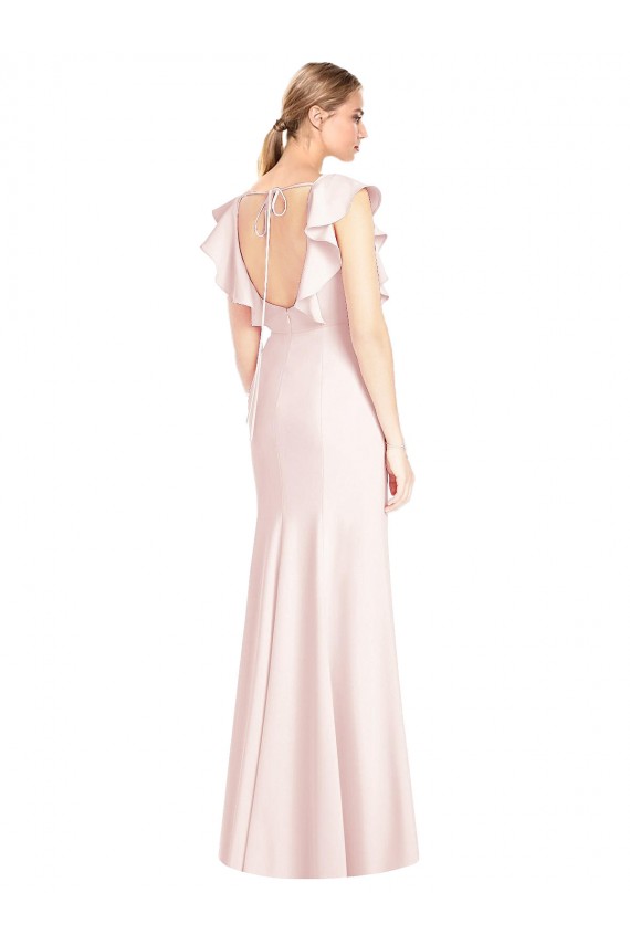 Magasins de Rose Trompette Bateau Crêpe Stretch Longue Robes demoiselle d'honneur / Robes de bal