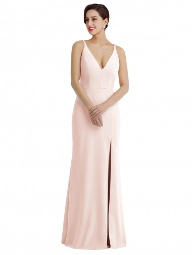 Magasins de Rose Trompette Col V Crêpe Stretch Longue Formelles Robes demoiselle d'honneur / Robes de soirée / Robes de bal