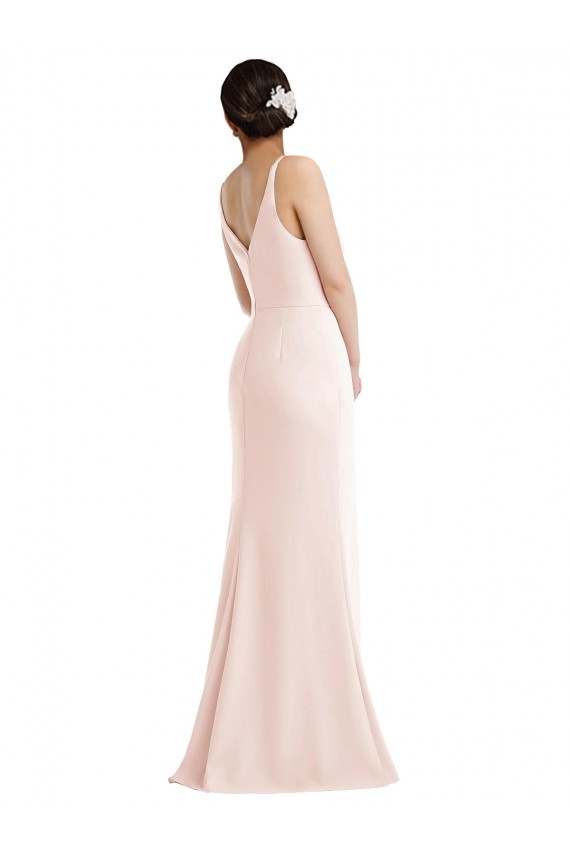 Magasins de Rose Trompette Col V Crêpe Stretch Longue Formelles Robes demoiselle d'honneur / Robes de soirée / Robes de bal