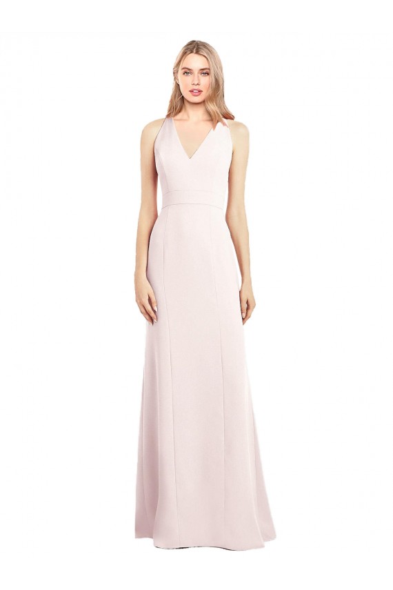 Magasins de Rose Trompette Col V Crêpe Stretch Longue Robes demoiselle d'honneur / Robes de bal