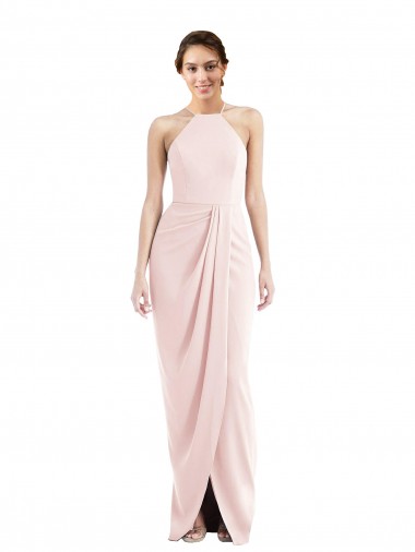 Magasins de Rose Trompette Licou Crêpe Stretch Longue Robes demoiselle d'honneur / Robes de bal