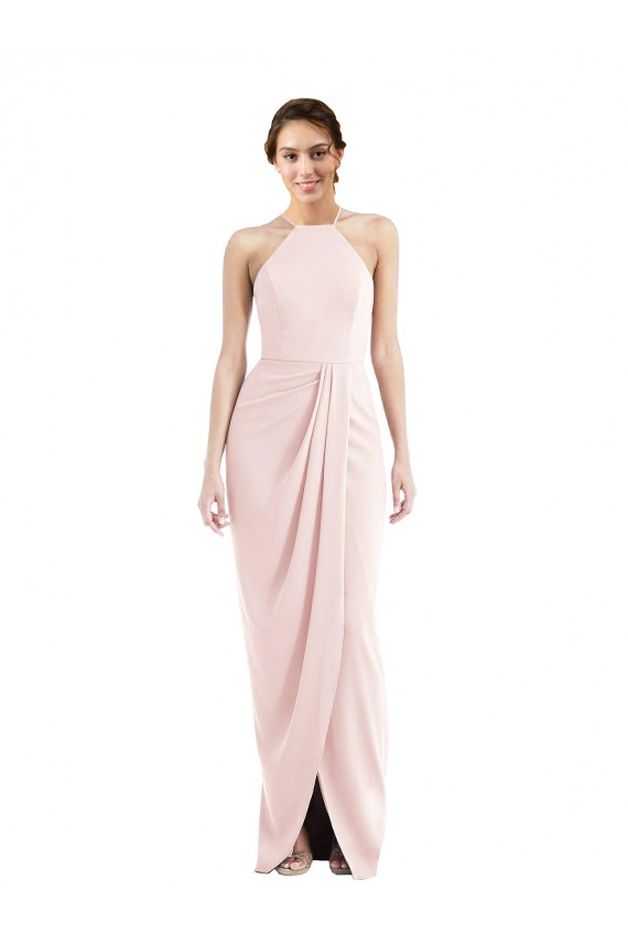 Magasins de Rose Trompette Licou Crêpe Stretch Longue Robes demoiselle d'honneur / Robes de bal